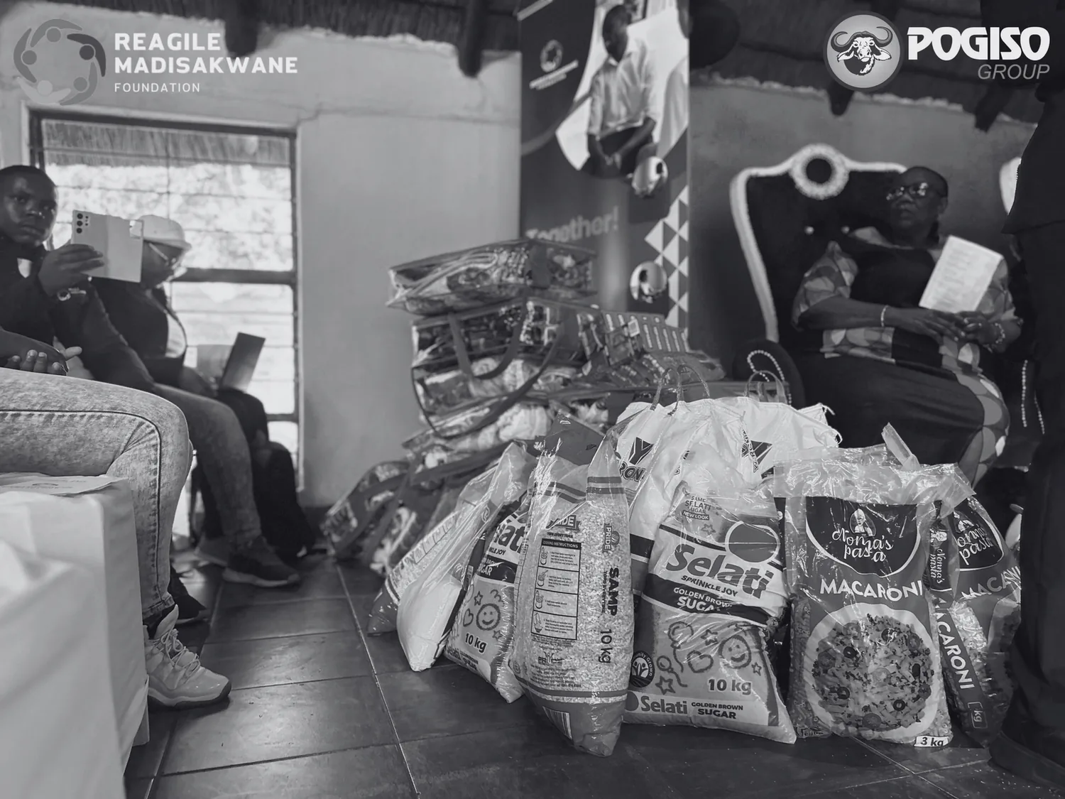 Donated goods and food parcels prepared by the foundation