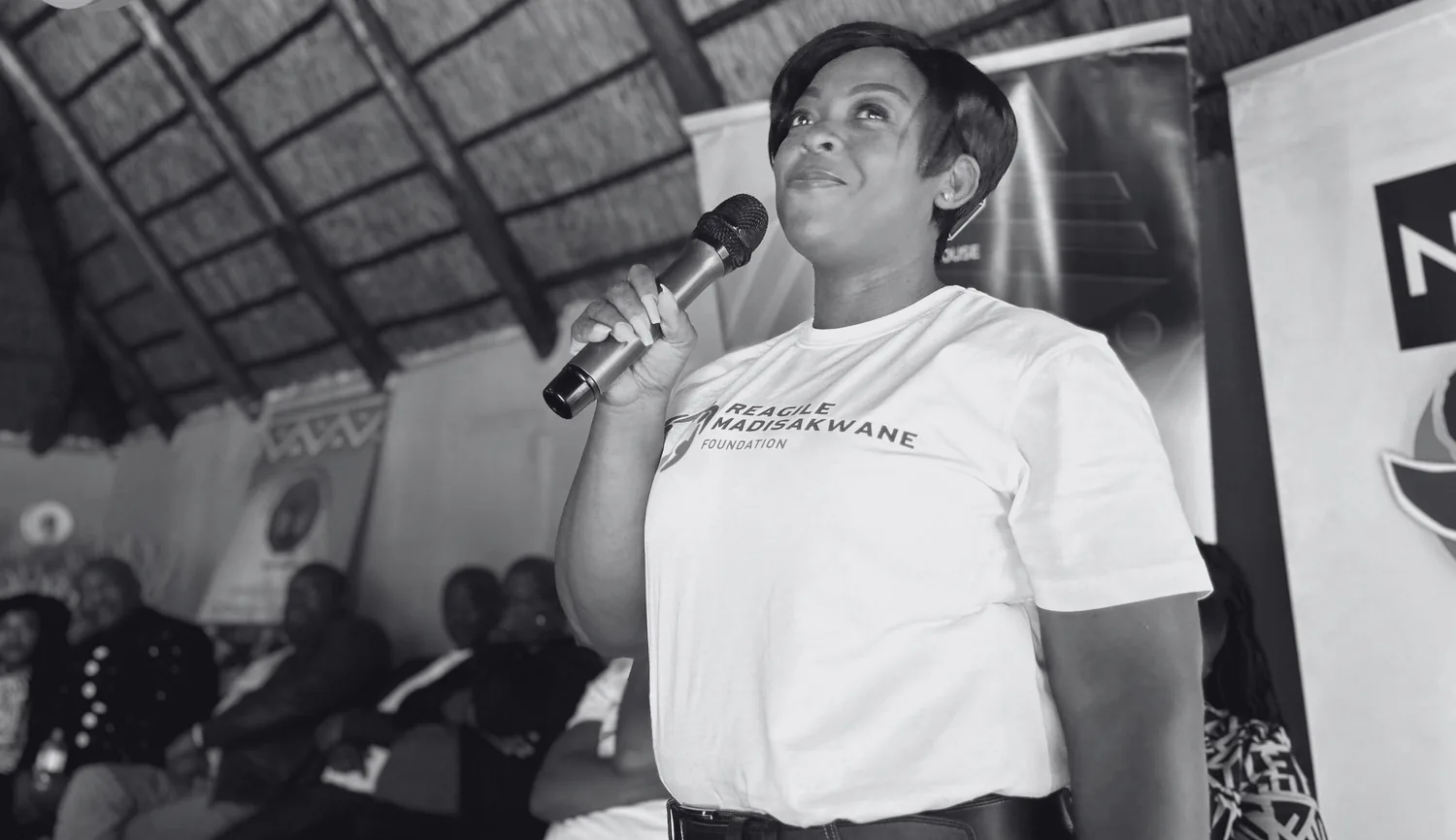 A Reagile Madisakwane Foundation representative addressing the community